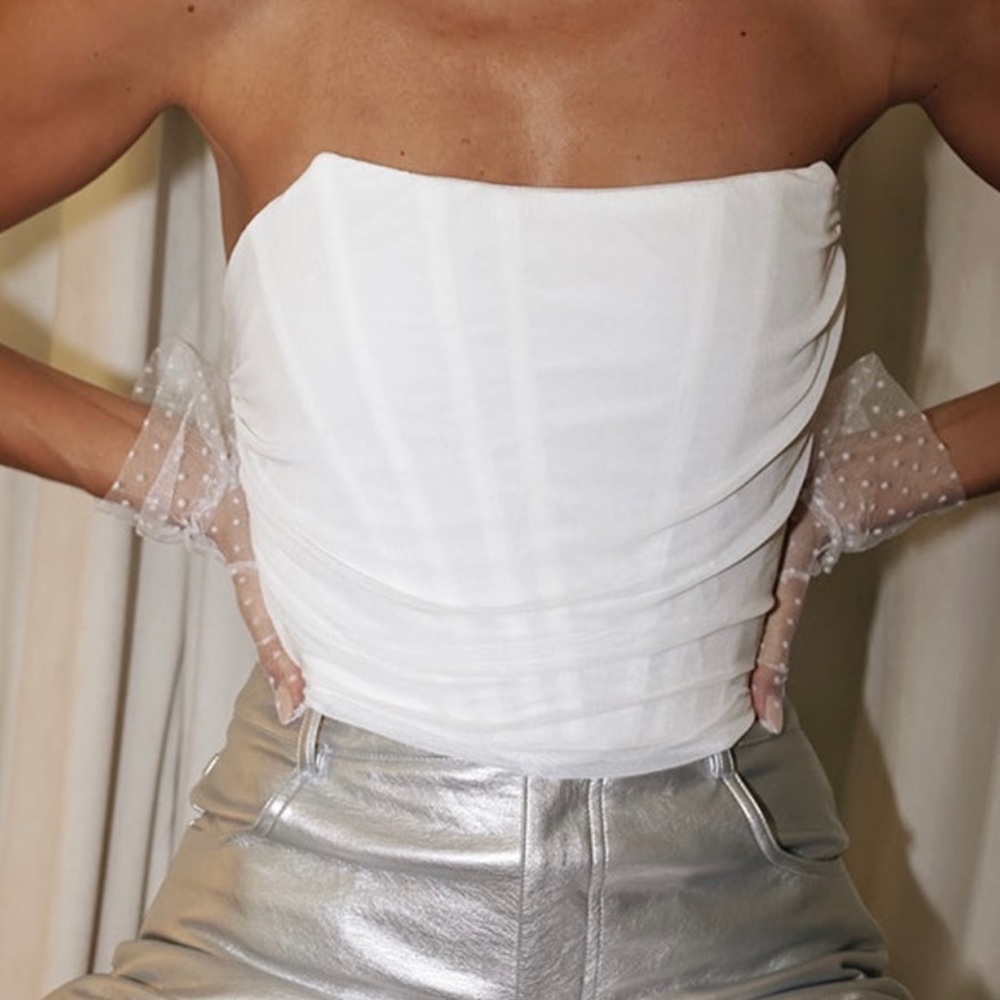 12th Tribe Lulu white mesh corset top